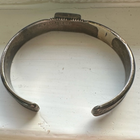 J.W. TOADLENA Sterling 12KGF Green Turquoise Cuff Bracelet Navajo Authentic - Picture 6 of 16